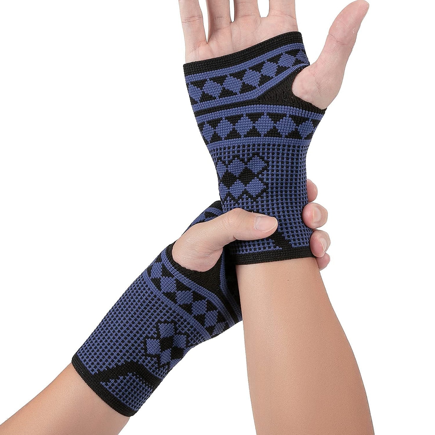 BOXUSTAR Compression Glove Breathable Elastic Blend Wrist Support Sleeves for Wrist Pain Relief Treatment Palm Brace for Women and Men 2PCS(NAVY-M)