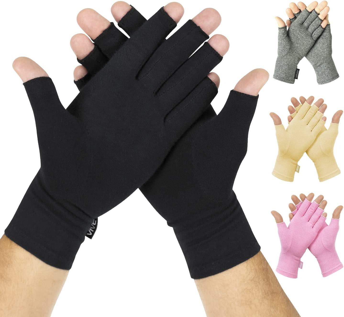 Vive Arthritis Gloves - Men, Women Rheumatoid Compression Hand Glove for Osteoarthritis- Arthritic Joint Pain Relief - Carpal Tunnel Wrist Support - Open Finger, Fingerless Thumb for Computer Typing