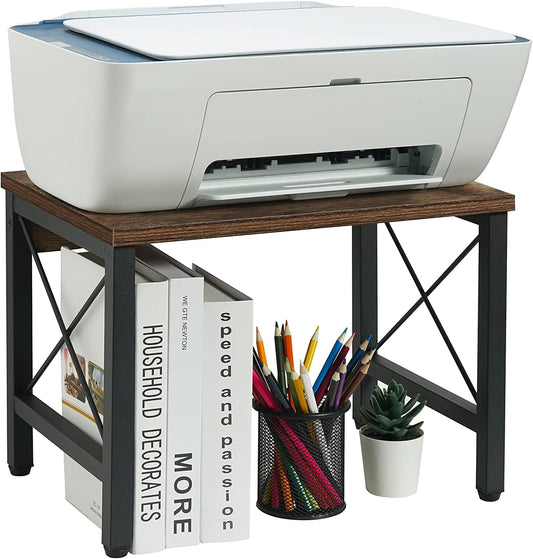 Giikin Vintage Printer Stand for Home and Office, Desktop Storage Shelf for Printers, Fax Machine, Scanner, Files, Books, Office Supplies, Rustic Wood Printer Shelves Table Desk (Antique Brown)