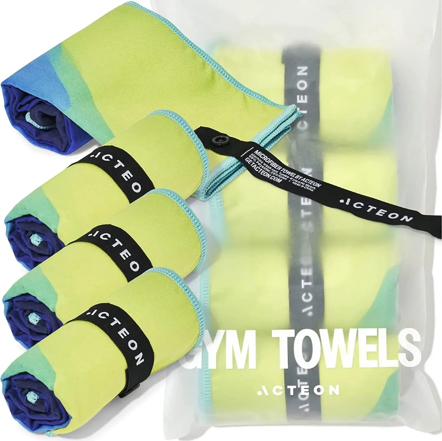 Acteon Microfiber Quick Dry Gym Towel, Silver ION Odor-Free Mega Absorbent Fiber (5-Pack), Fast Drying, Men & Women Small Workout Gear for Body Sweat, Beach, Working Out, Camping, Travel Towels