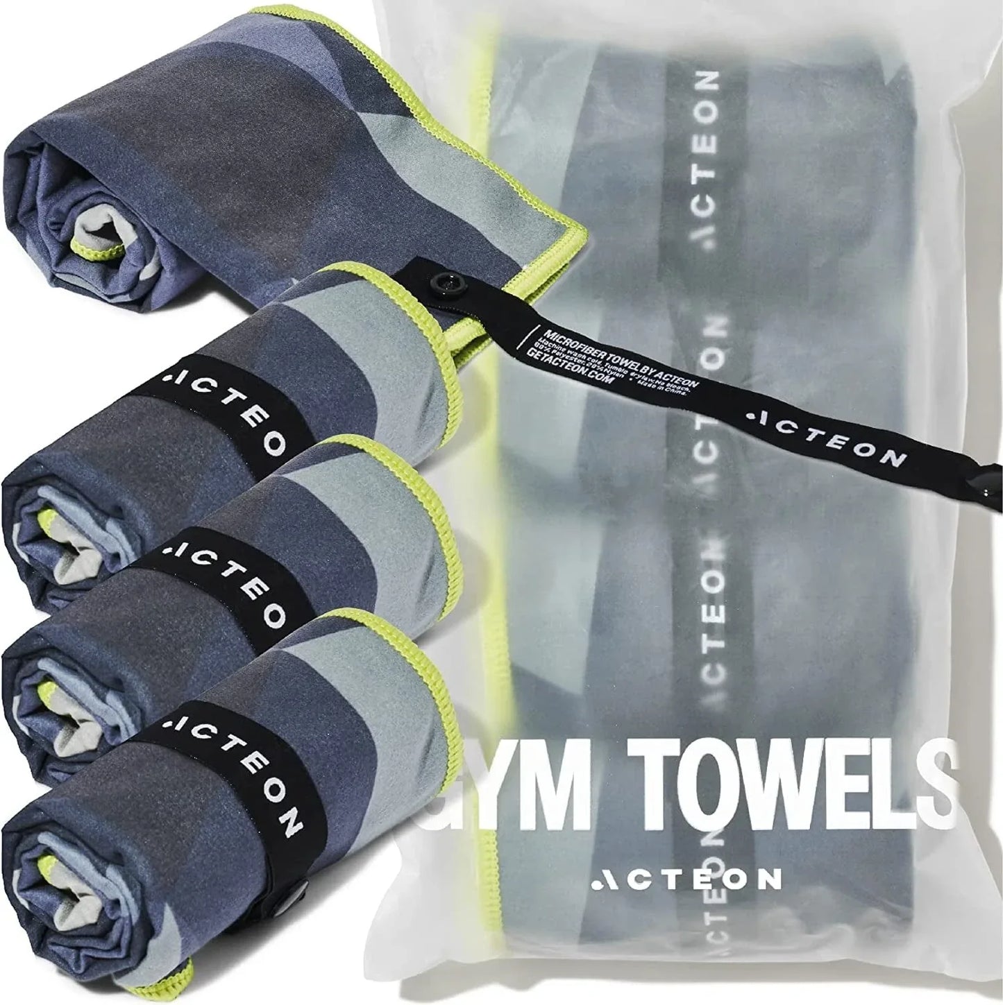 Acteon Microfiber Quick Dry Gym Towel, Silver ION Odor-Free Mega Absorbent Fiber (5-Pack), Fast Drying, Men & Women Small Workout Gear for Body Sweat, Beach, Working Out, Camping, Travel Towels