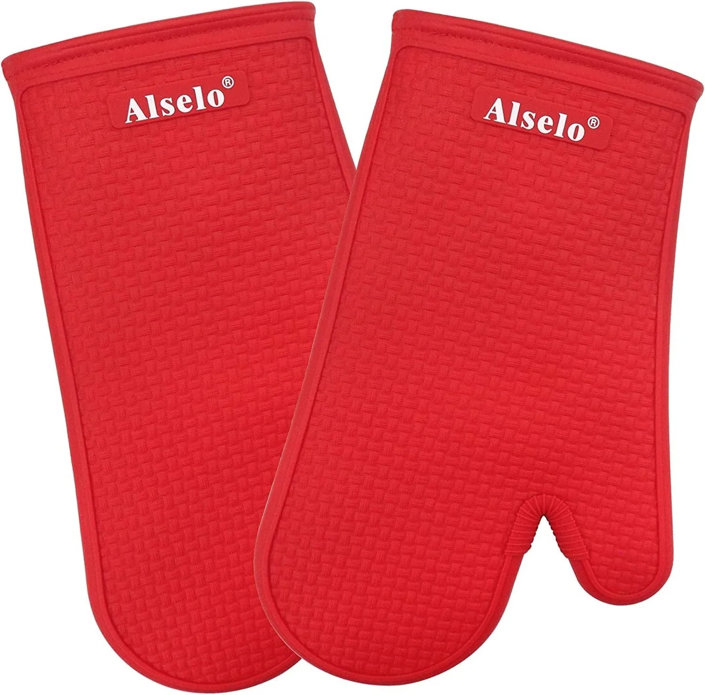 Alselo Oven Mitts Heat Resistant Silicone Kitchen Gloves for 550 Degrees with Waterproof and Non-Silp, Set of 2 Oven Gloves for Baking Cooking Barbecue Microwave Machine Washable (Blue, 2)