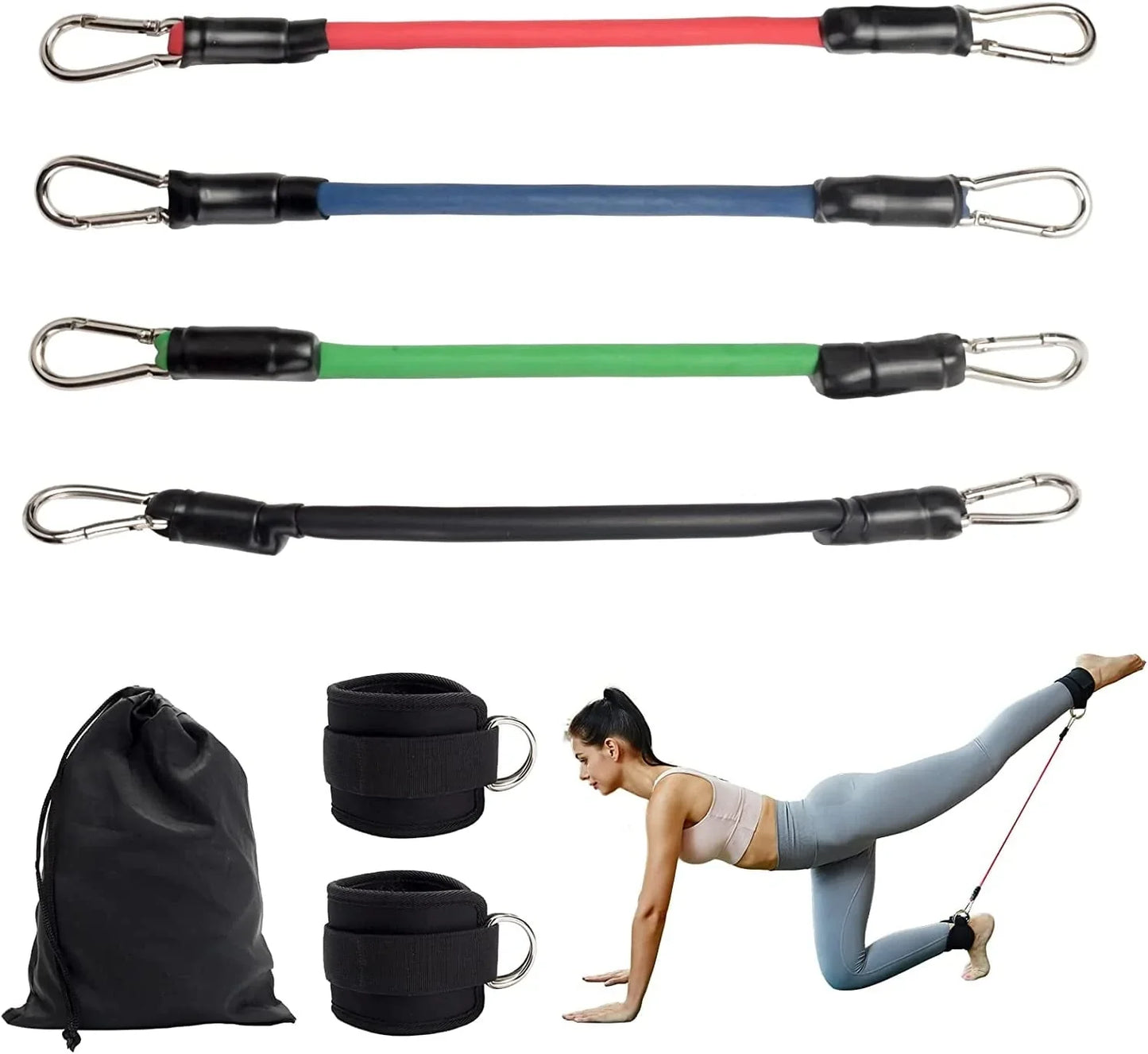 Ankle Resistance Bands with Cuffs, Cable Machine Ankle Strap & Resistance Band for Home & Gym Workout, Ankle Tube Band with Adjustable Straps, for Booty Workouts - Kickbacks, Leg Extensions