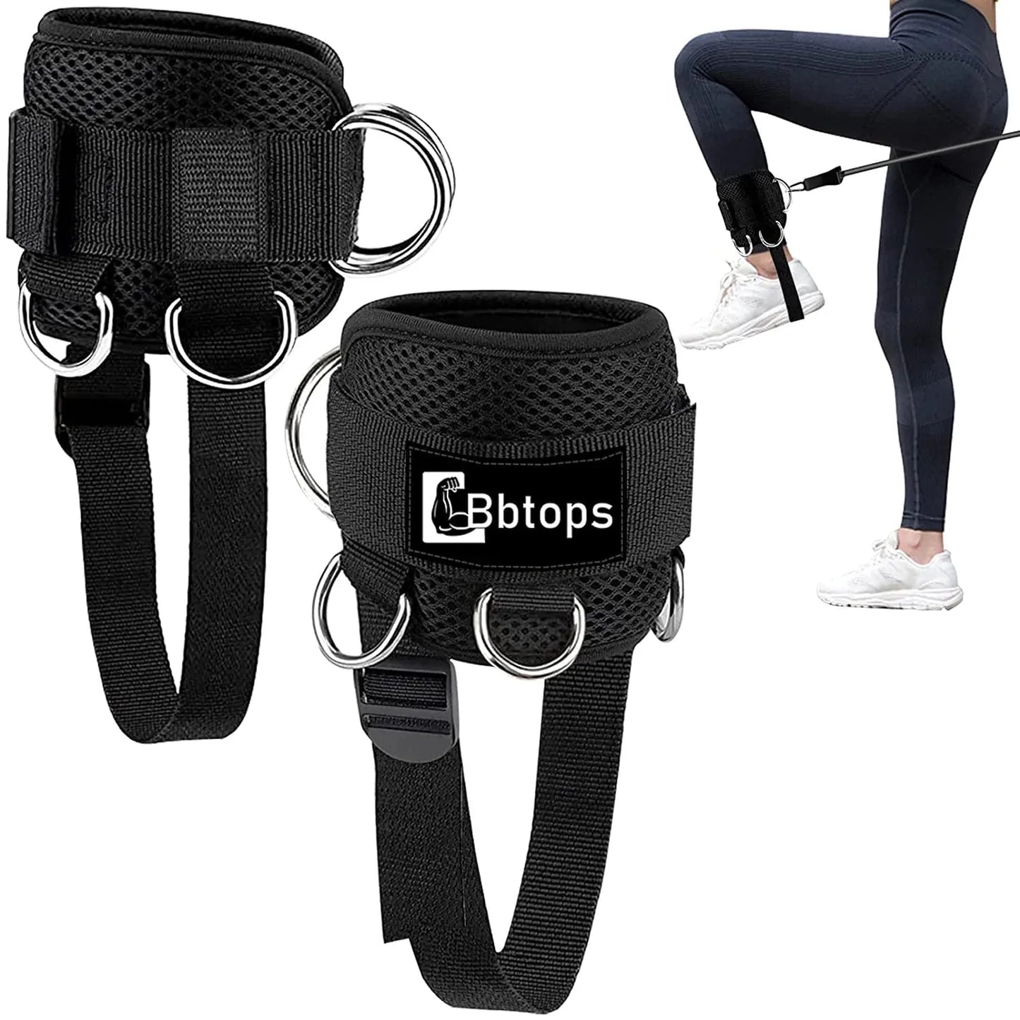 Ankle Strap for Cable Machine,Bbtops Adjustable Ankle Straps Leg Straps for Working Out Ankle Cable Attachments for Leg,Ankle,Thigh,Glutes(Black（2Pcs）)