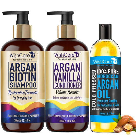 Wishcare Argan Biotin Shampoo & Conditioner with Cold Pressed Oil Combo