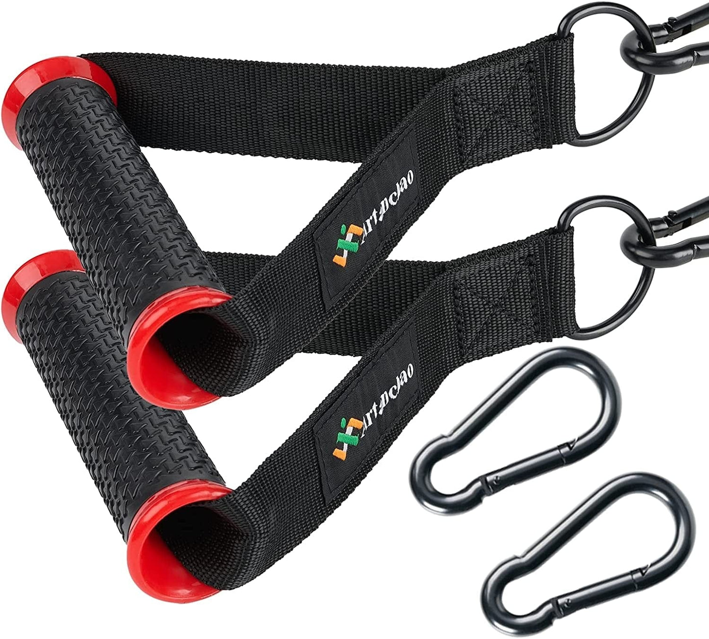 Artanchao Thick Cable Machine Handles - Rubber Exercise Handles - Resistance Band Grips Cable Gym Handle with 2 Heavy Duty Carabiner Hooks - Great for Cable Training Pulley System Home Gym