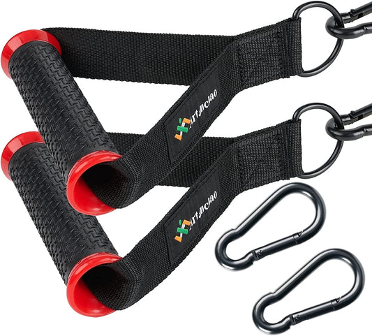 Artanchao Thick Cable Machine Handles - Rubber Exercise Handles - Resistance Band Grips Cable Gym Handle with 2 Heavy Duty Carabiner Hooks - Great for Cable Training Pulley System Home Gym