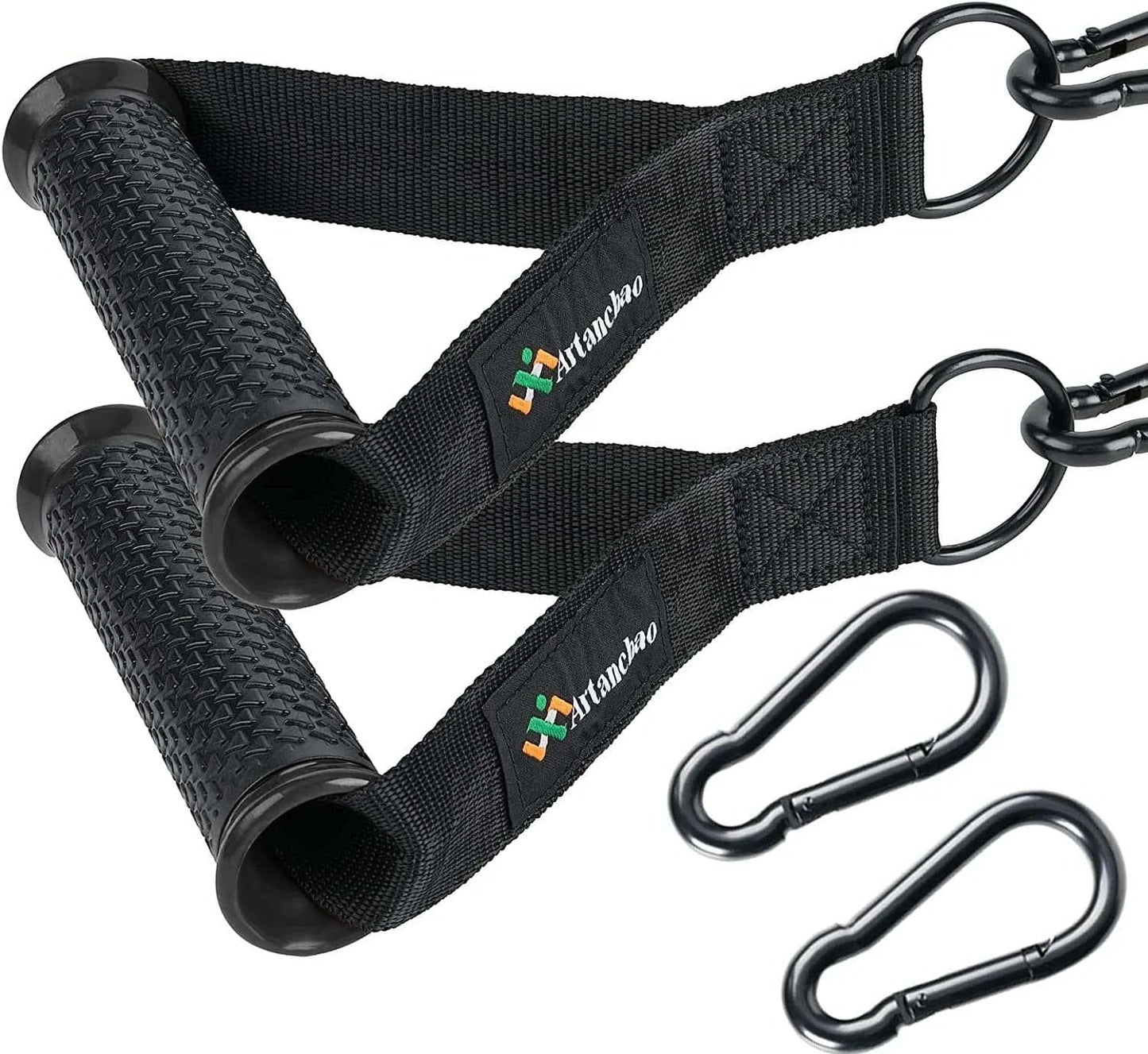 Artanchao Thick Cable Machine Handles - Rubber Exercise Handles - Resistance Band Grips Cable Gym Handle with 2 Heavy Duty Carabiner Hooks - Great for Cable Training Pulley System Home Gym