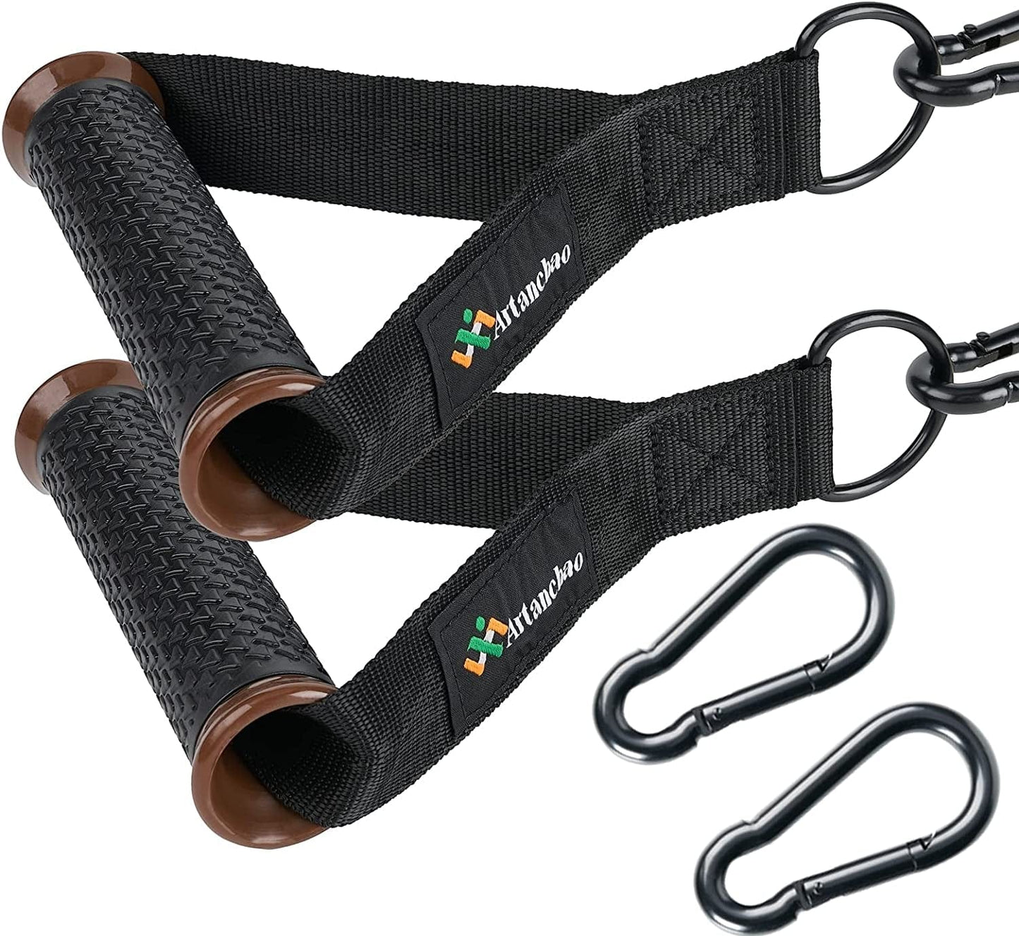 Artanchao Thick Cable Machine Handles - Rubber Exercise Handles - Resistance Band Grips Cable Gym Handle with 2 Heavy Duty Carabiner Hooks - Great for Cable Training Pulley System Home Gym