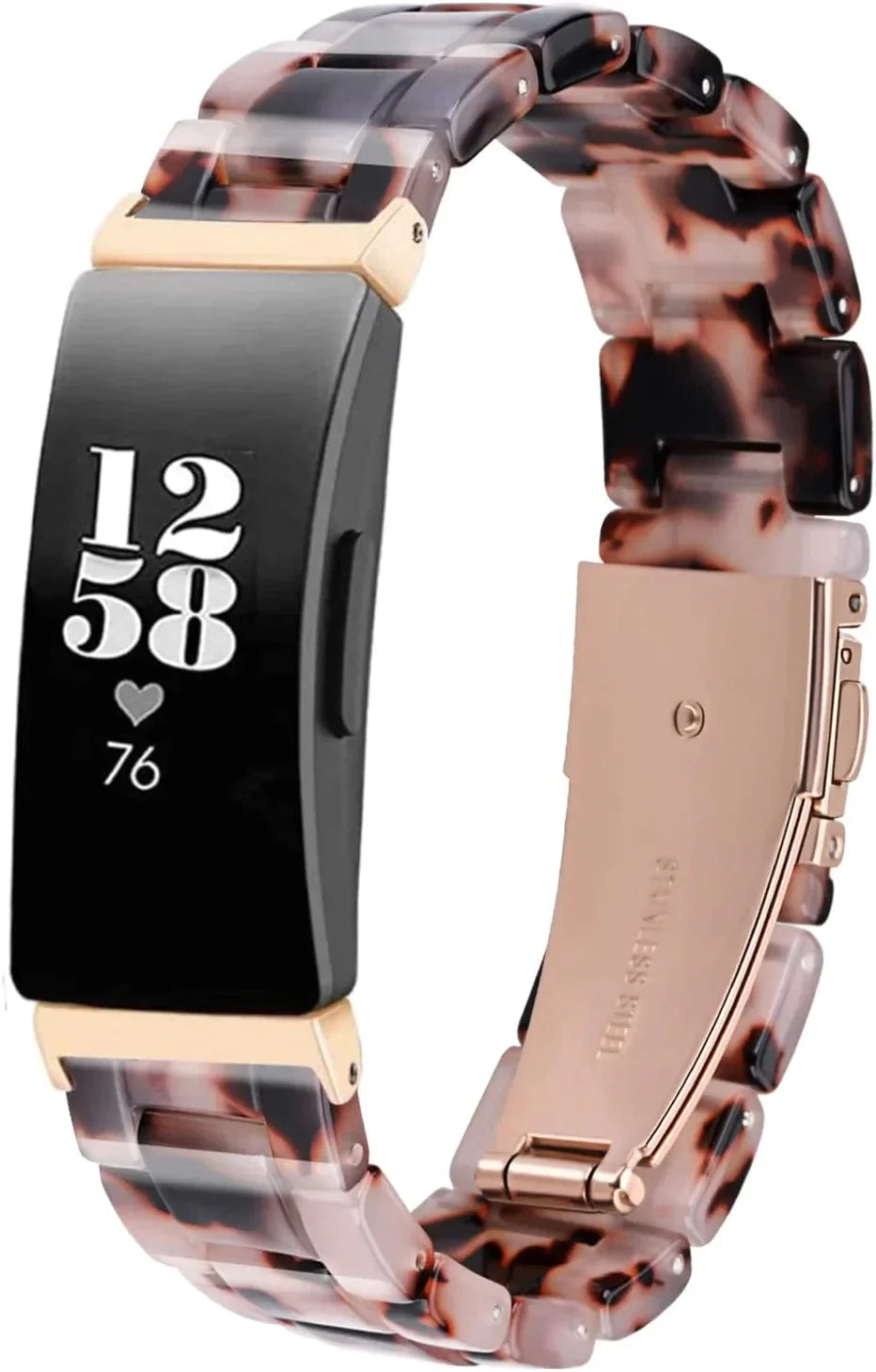 Ayeger Resin Band Compatible with Fitbit Inspire 2/Inspire Hr/Inspire/Ace 2 Fitness Tracker Women Men Resin Accessory Rose Gold Buckle Band Wristband Strap Blacelet(Tortoise-Tone)