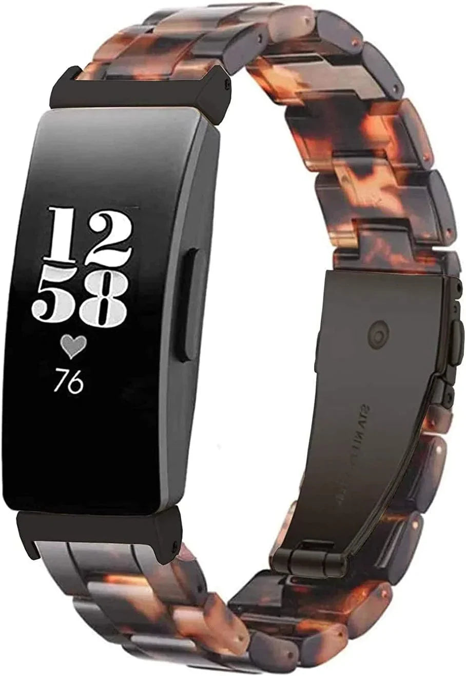 Ayeger Resin Band Compatible with Fitbit Inspire 2/Inspire Hr/Inspire/Ace 2 Fitness Tracker Women Men Resin Accessory Rose Gold Buckle Band Wristband Strap Blacelet(Tortoise-Tone)