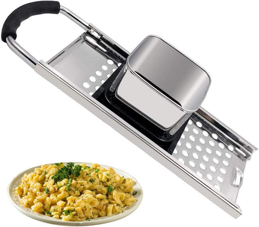 CHIVIOR Stainless Steel Spaetzle Maker German Egg Noodle Dumpling Tool with Comfort Rubber Grip Handle & Safety Pusher