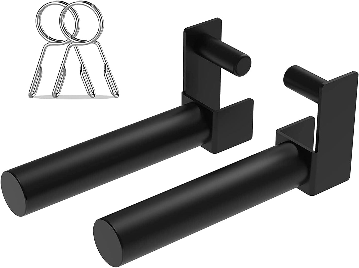 Balelinko Extended 9" Olympic Weight Plate Holder, Weight Plate Storage, Attachment for for 2"X2" Tube Power Cage with 1" Hole, 1 Pair, Bonus a Pair of 2" Spring Clip Collars Rings