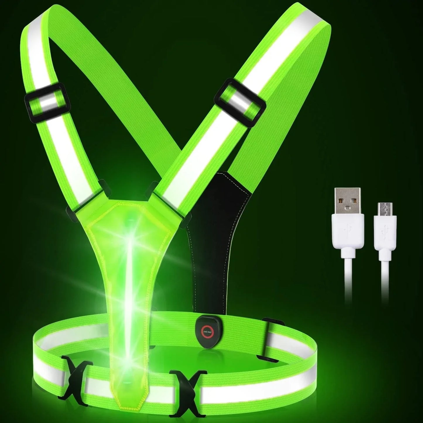 BAOBICUTE LED Reflective Running Vest,Usb Rechargeable LED Reflective Vest with High Visibility Safety Lights and Adjustable Size Elastic Band Night Reflective Gear Accessories for Men Women Children