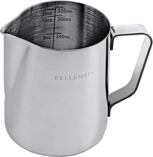 Bellemain Milk Frothing Pitcher 12 Oz | Espresso Steaming Pitcher, Small Milk Pitcher for Espresso Machine | Milk Frothing Cup, Stainless Steel Milk Frother Cup | Metal Pitcher for Steaming Milk