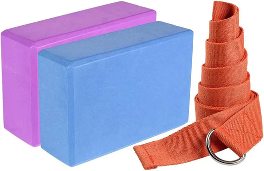 BESPORTBLE EVA Yoga Blocks (Set of 2) and Yoga Strap Set with D-Ring Â€“ Yoga Foam Block and Yoga Brick Stret Belt Stretching Strap for Workout Training Fitness
