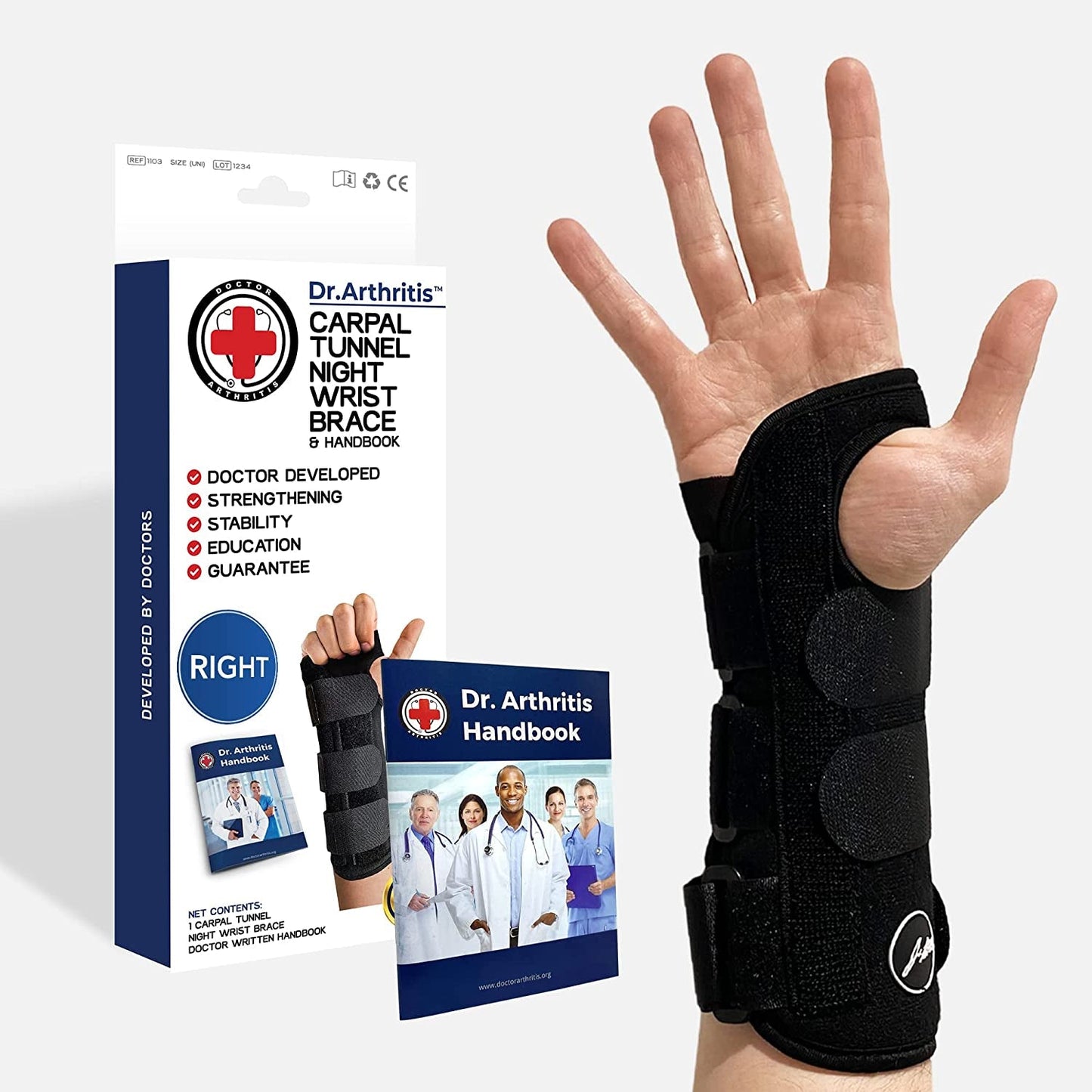 Doctor Developed Copper Wrist Brace/Carpal Tunnel/Wrist Support/Wrist Splint/Hand Brace -F.D.A. Medical Device & Doctor Handbook-Night Support for Women Men-Right & Left Hands (Single)