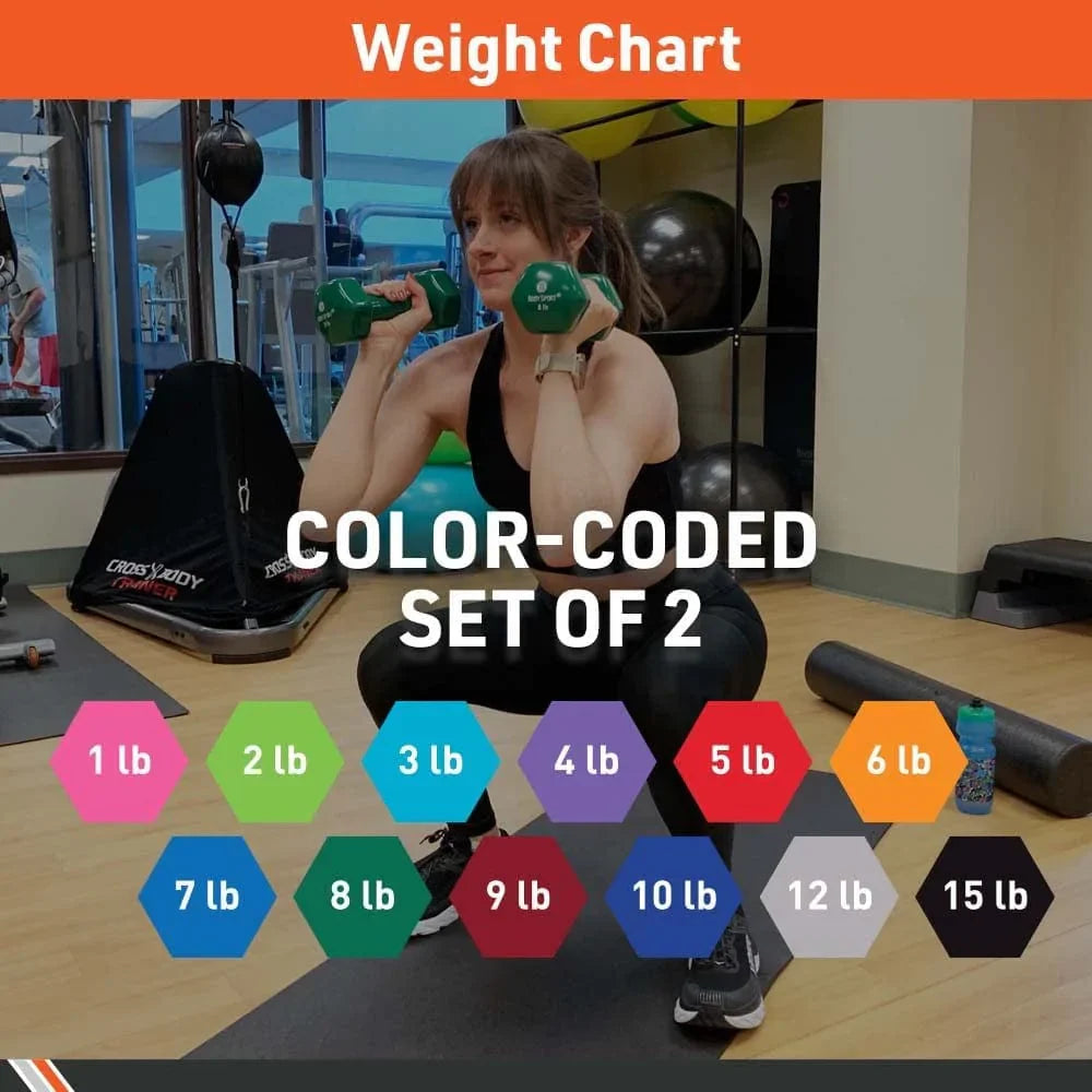 Body Sport Vinyl Dumbbell Hand Weight – Dumbbells for Exercises – Strength Training Equipment – Neoprene Dumbbells – Home Gym Accessories – Weight Training – Pair