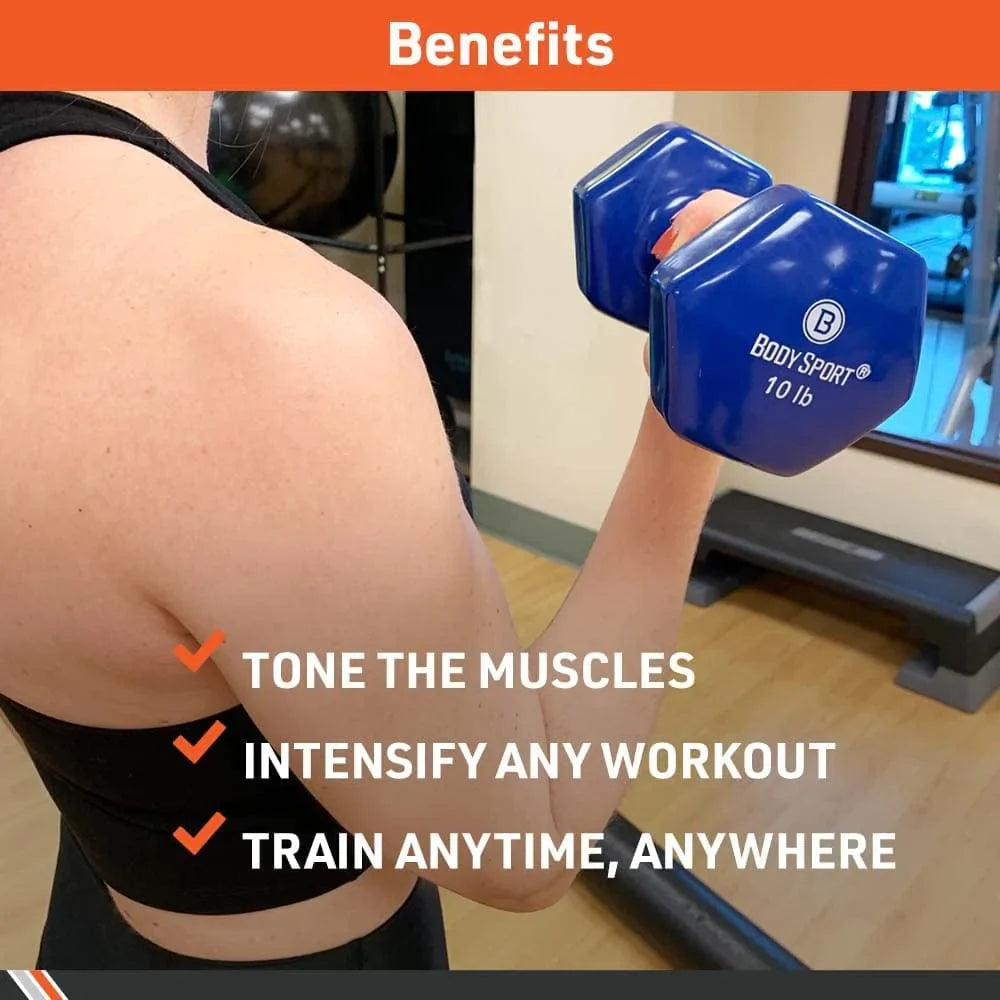 Body Sport Vinyl Dumbbell Hand Weight – Dumbbells for Exercises – Strength Training Equipment – Neoprene Dumbbells – Home Gym Accessories – Weight Training – Pair