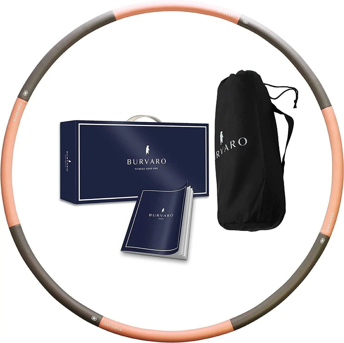 BURVARO Fitness Hula Hoop PRO (2.2Lbs-1Kg) Weighted Hula Hoop for Adults Exercise, Weightloss, Fitness Accessory- Sizeable Hula Hoop with Bag. Lose Weight Fast the Fun Way! Salmon Colour.