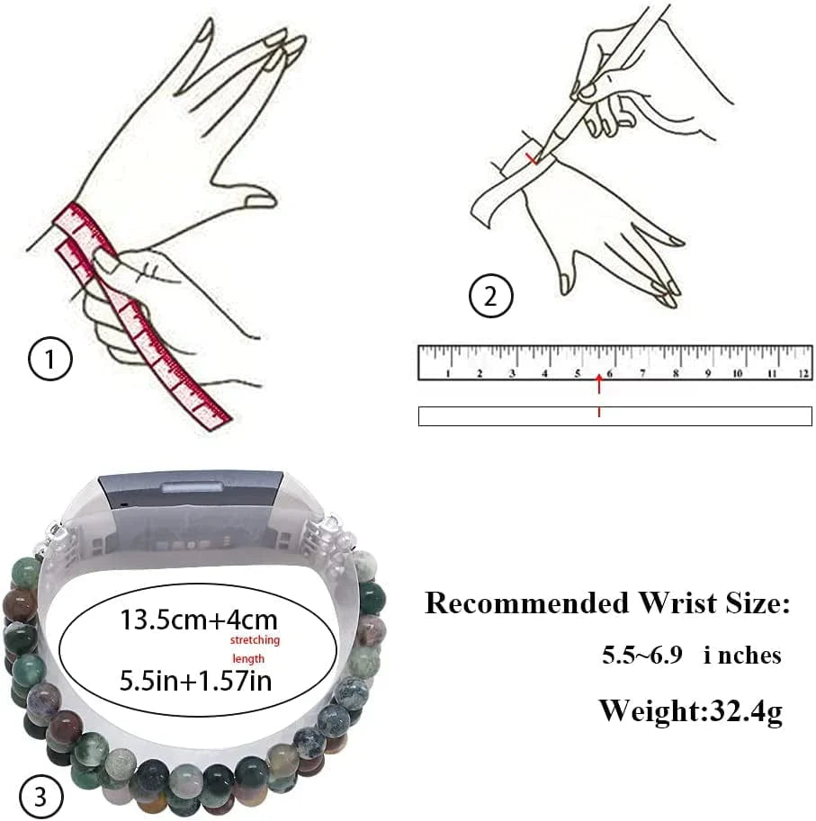 C&L Accessories Compatible with Fitbit Charge 3 Charge 4 Bands, Handmade Feminine Stretch Natural Stone Beaded Adjustable Bracelet Band for Women Girls (Indian Agate)