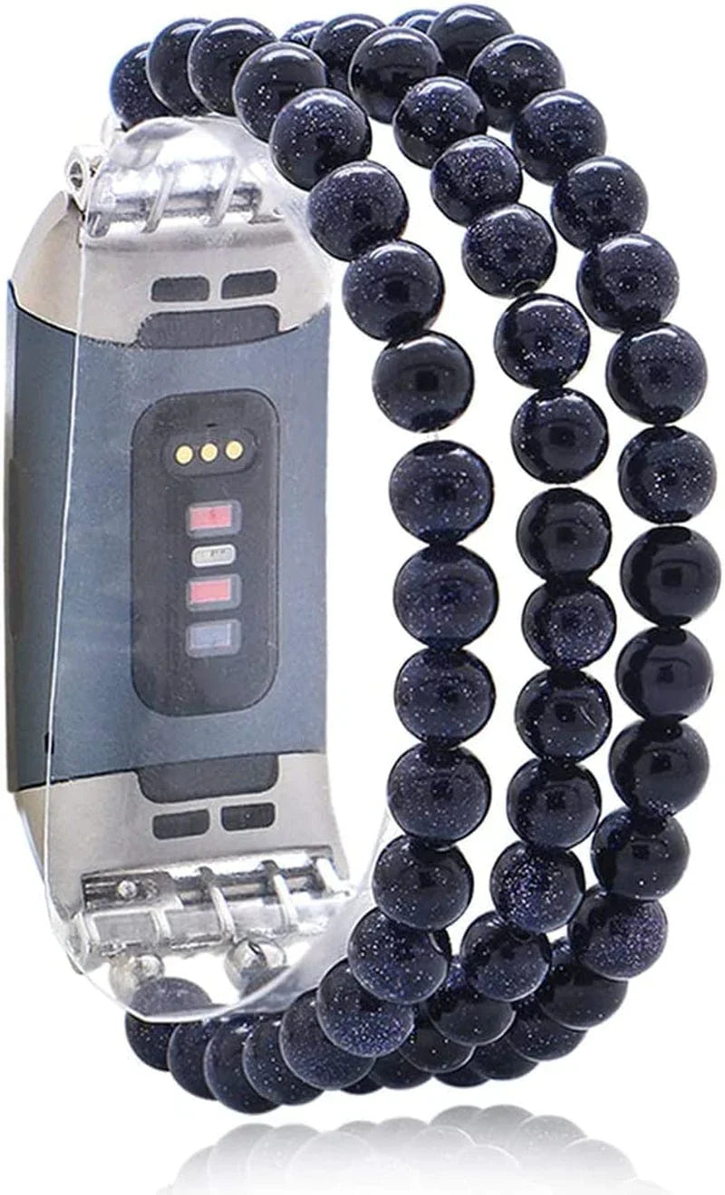 C&L Accessories Compatible with Fitbit Charge 3 Charge 4 Bands, Handmade Feminine Stretch Natural Stone Beaded Adjustable Bracelet Band for Women Girls (Indian Agate)