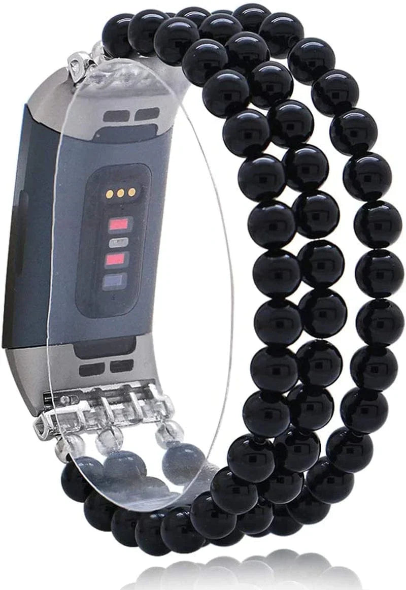 C&L Accessories Compatible with Fitbit Charge 3 Charge 4 Bands, Handmade Feminine Stretch Natural Stone Beaded Adjustable Bracelet Band for Women Girls (Indian Agate)