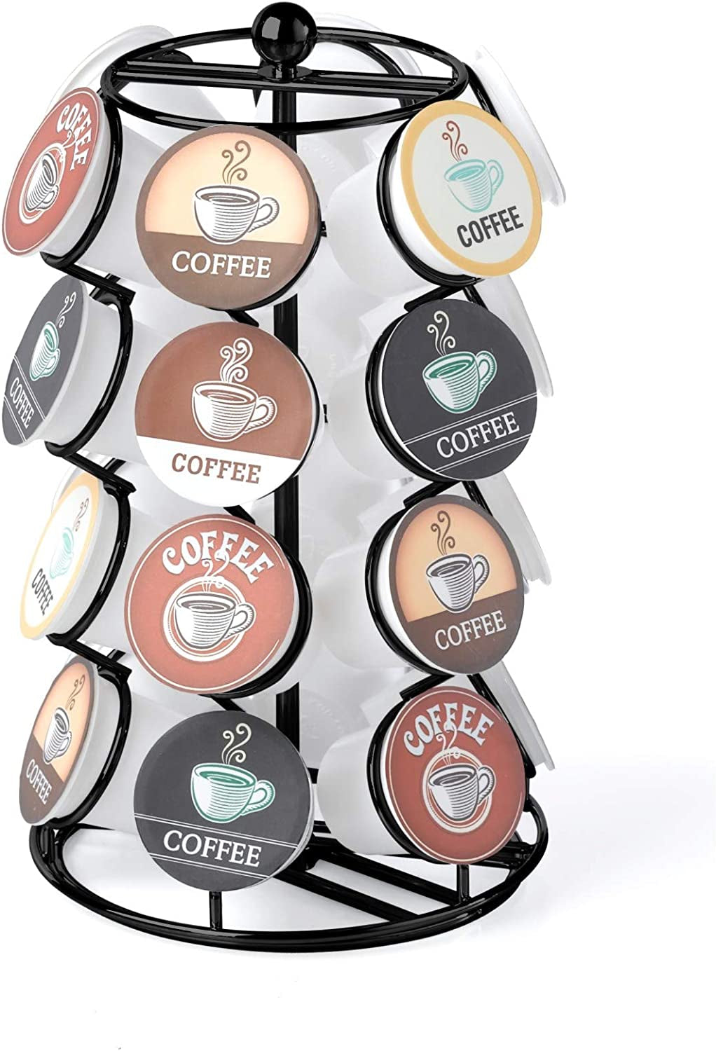 Nifty Coffee Pod Carousel – Compatible with K-Cups, 28 Pod Pack Storage, Spins 360-Degrees, Lazy Susan Platform, Modern Chrome Design, Home or Office Kitchen Counter Organizer