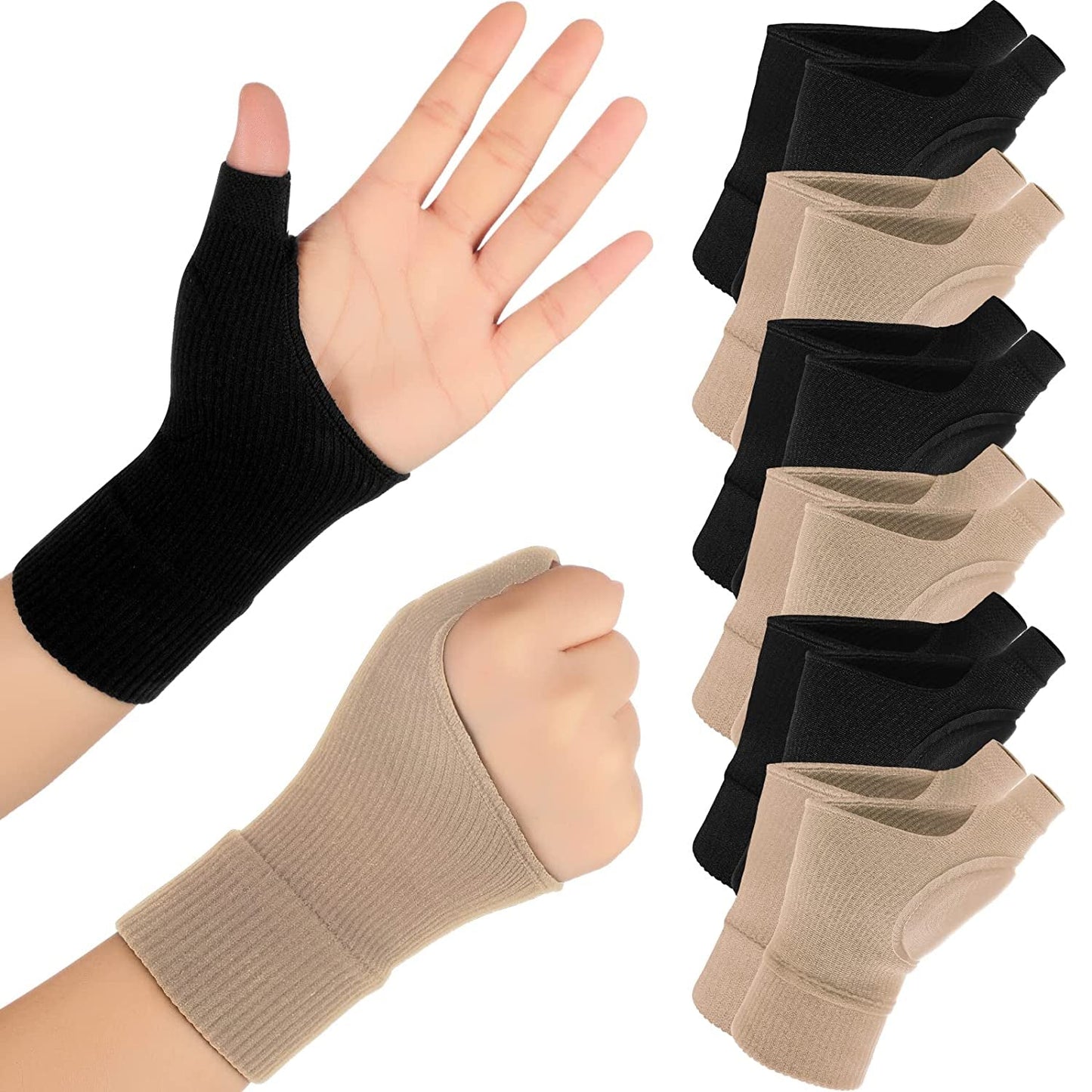SATINIOR 6 Pairs Thumb Arthritis Compression Gloves Breathable Wrist Support Brace Fingerless Glove with Gel Hand Pads for Men Women Carpal Tunnel Joint Relieve Pain, Large (Black)