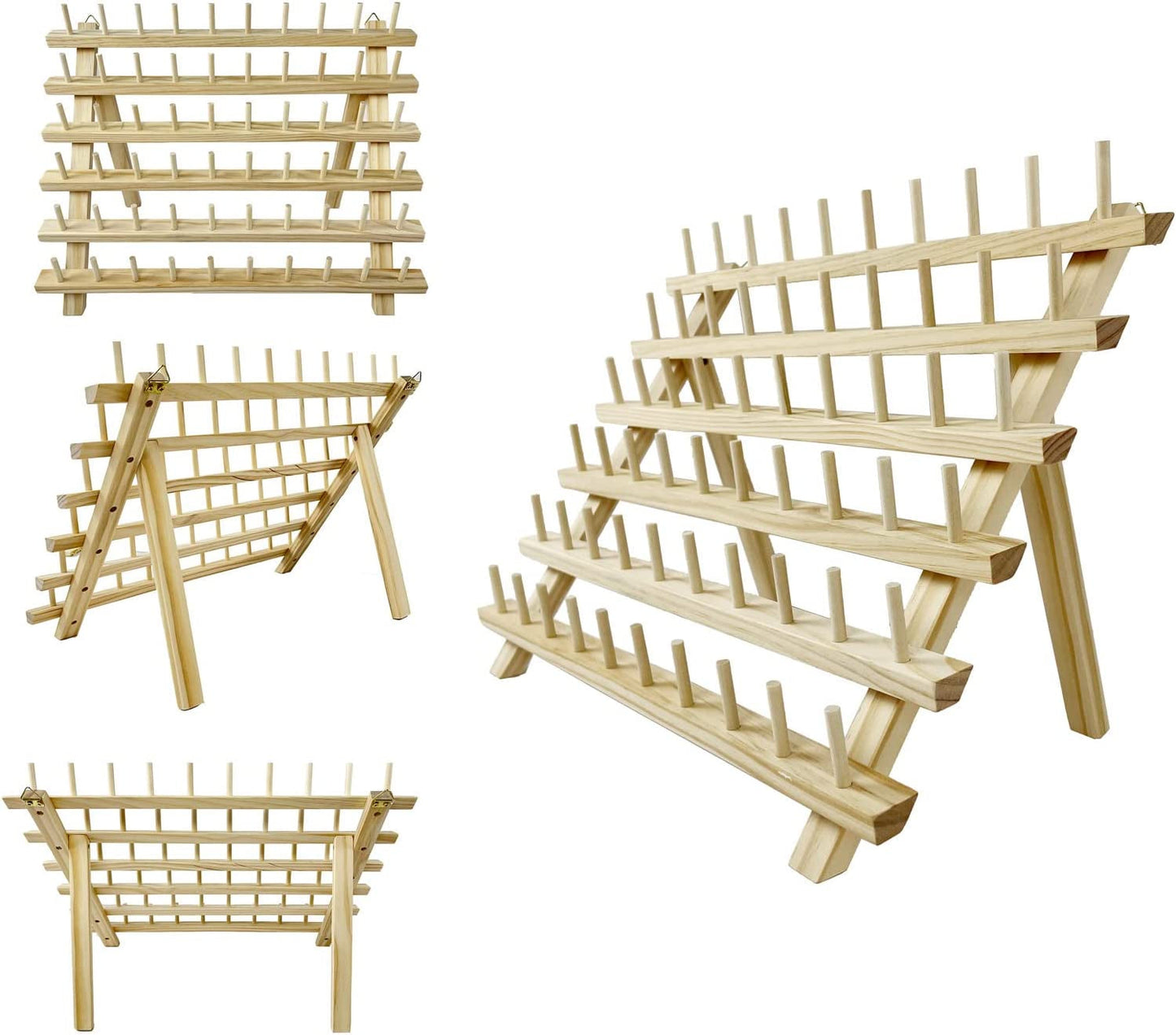 Wennuo 60 Spools Wooden Thread Rack/Braiding Hair Rack/Thread Holder Organizer with Hanging Hooks for Embroidery, Hair Rack for Braiding Hair and Sewing Threads (60 Spools)