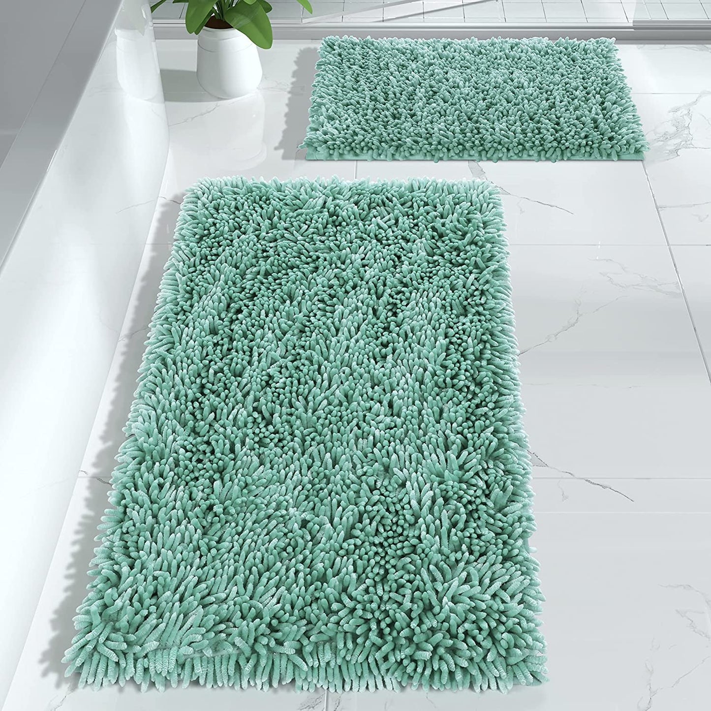 Yimobra Bathroom Rugs Sets 2 Piece, Luxury Shaggy Extra Thick Bathroom Rugs, Plush Non-Slip Mats for Bath Room Floor, Machine Wash, Ultra Absorbent, 31.5 X 19.8 + 24 X 17 Inches, Light Grey