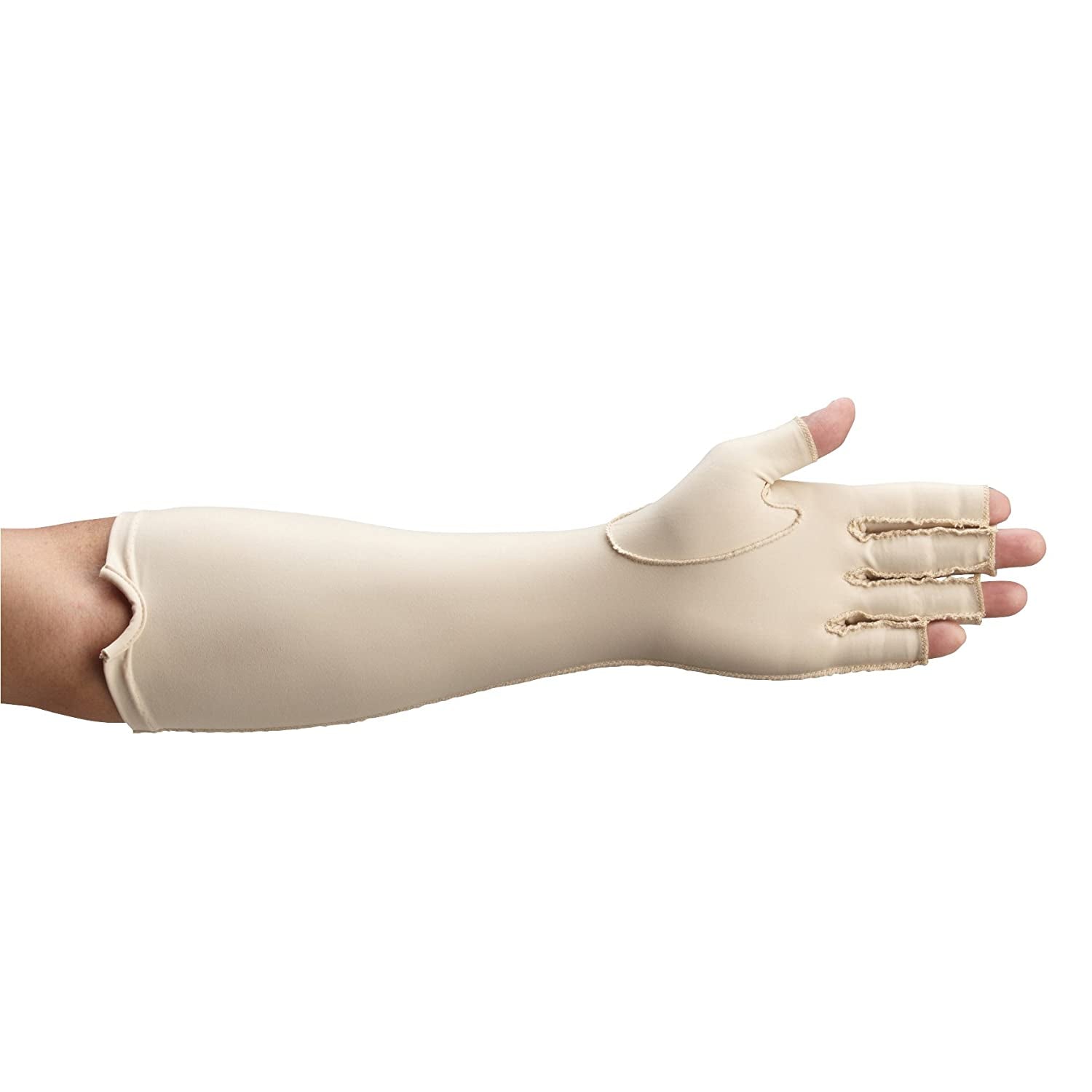 Rolyan 50969 Forearm Length Left Compression Glove, Full Finger Compression Sleeve to Control Edema and Swelling, Water Retention, and Vericose Veins, Covers Fingers to Forearm on Left Arm, Medium