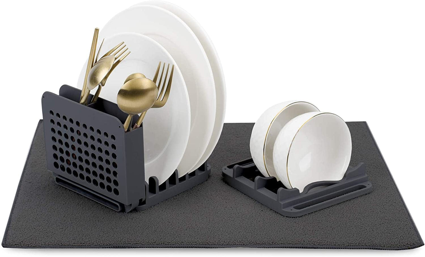 Compact Collapsible Dish Drying Rack and Ultra Absorbent Microfiber Mat. Drain and Air Dry 5 Plates, 2 Bowls and Silverware without Dripping on Counters or Taking up Lots of Space (Lavender)