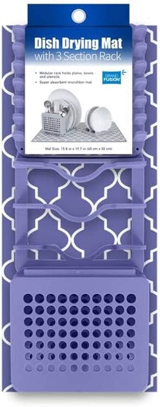 Compact Collapsible Dish Drying Rack and Ultra Absorbent Microfiber Mat. Drain and Air Dry 5 Plates, 2 Bowls and Silverware without Dripping on Counters or Taking up Lots of Space (Lavender)