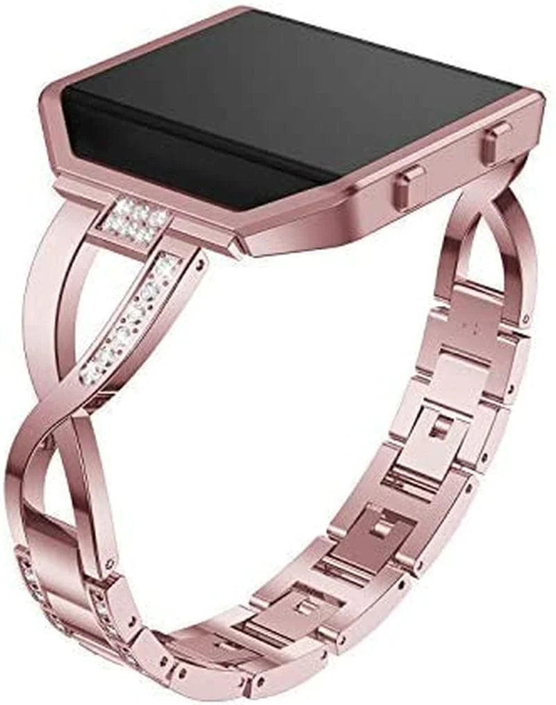 Compatible with Fitbit Blaze Watch Band with Frame, Stainless Steel Metal Bling Replacement Band Straps Accessory Dressy Elegant Bracelet Wristbands Compatible with Fitbit Blaze Women Men (Silver)