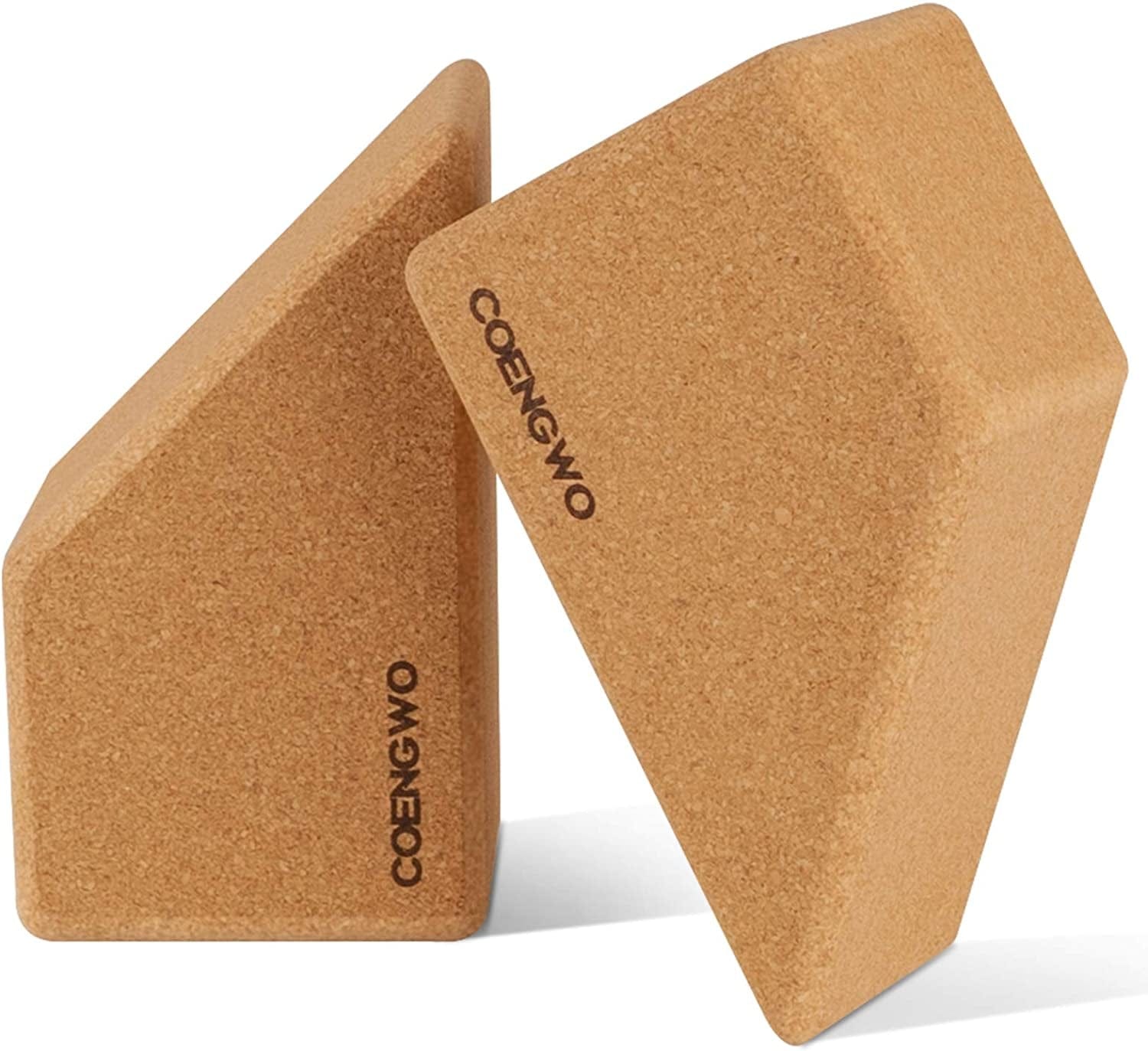 Cork Wedge Yoga Block, COENGWO Calf Raise Platform Block Squat Wedge for Heel Elevated Squat, Calf Stretcher Slant Board Squat Ramp for Fitness, Workouts, Yoga, Weightlifting, 2 Pack