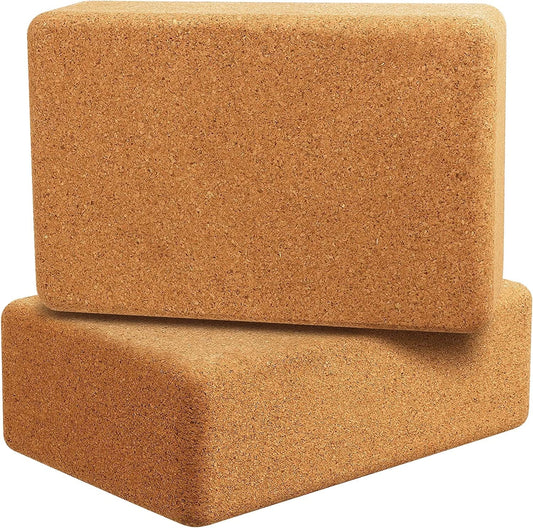 Cork Yoga Blocks 2 Pack Set, High Density Natural Cork Block, Performance Grade Yoga Bricks with Non Slip Surface, Yoga Accessories for Women, for Yoga, General Fitness, Pilates, Stretching, 3X6X9"