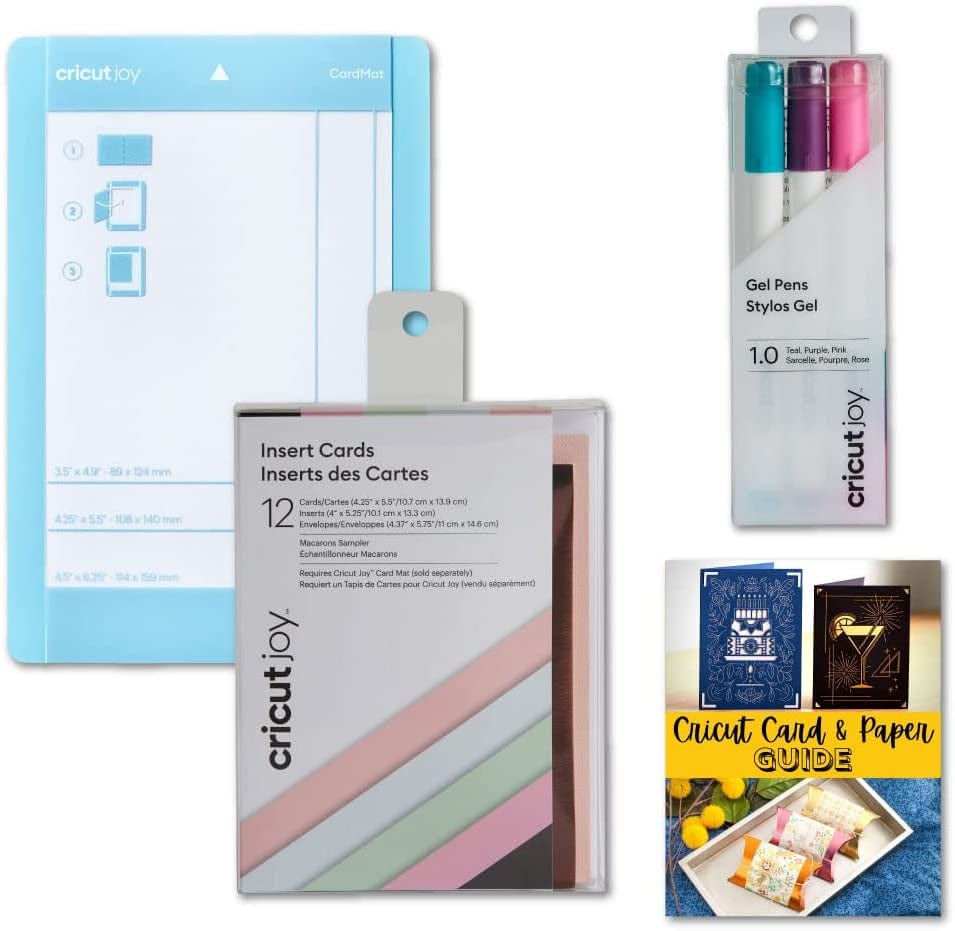 Cricut Joy Machine Card Cutting Mat, Gel Pen Set and Insert Cards in Macarons Sampler Bundle - DIY Card Design Project Seasonal Wedding Baby Greeting Invitation Party Gift Calligraphy - Essential Kit