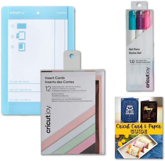 Cricut Joy Machine Card Cutting Mat, Gel Pen Set and Insert Cards in Macarons Sampler Bundle - DIY Card Design Project Seasonal Wedding Baby Greeting Invitation Party Gift Calligraphy - Essential Kit