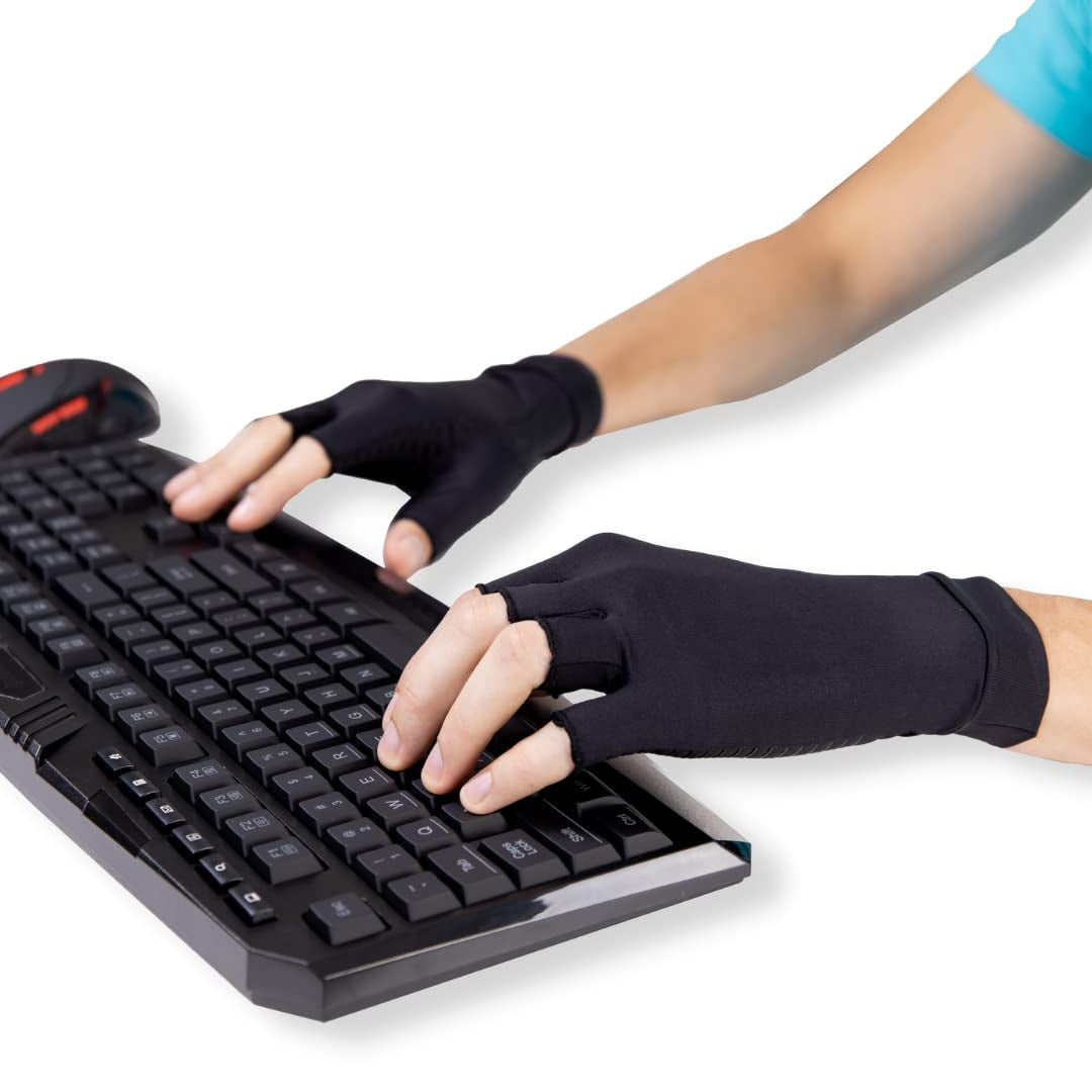 Braceability Carpal Tunnel Compression Gloves - Copper-Infused Fingerless Keyboarding Support for Hand Arthritis, Gaming Wrist Pain, De Quervain'S Tenosynovitis, Swollen Finger Joint Relief (2 Pack) (Medium)