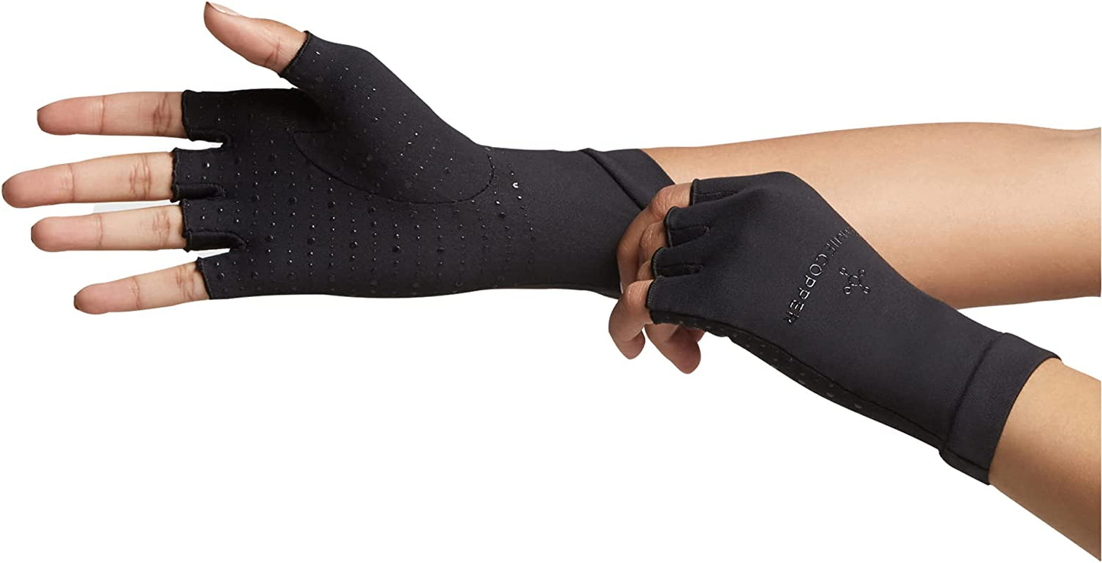 Tommie Copper Core Compression Half Finger Gloves, Unisex, Men & Women, 4D Stretch, Sweat Wicking Breathable Gloves for Hand Stiffness, Swelling & Joint Support
