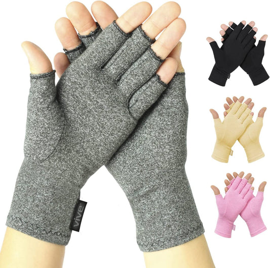 Vive Arthritis Gloves - Men, Women Rheumatoid Compression Hand Glove for Osteoarthritis- Arthritic Joint Pain Relief - Carpal Tunnel Wrist Support - Open Finger, Fingerless Thumb for Computer Typing