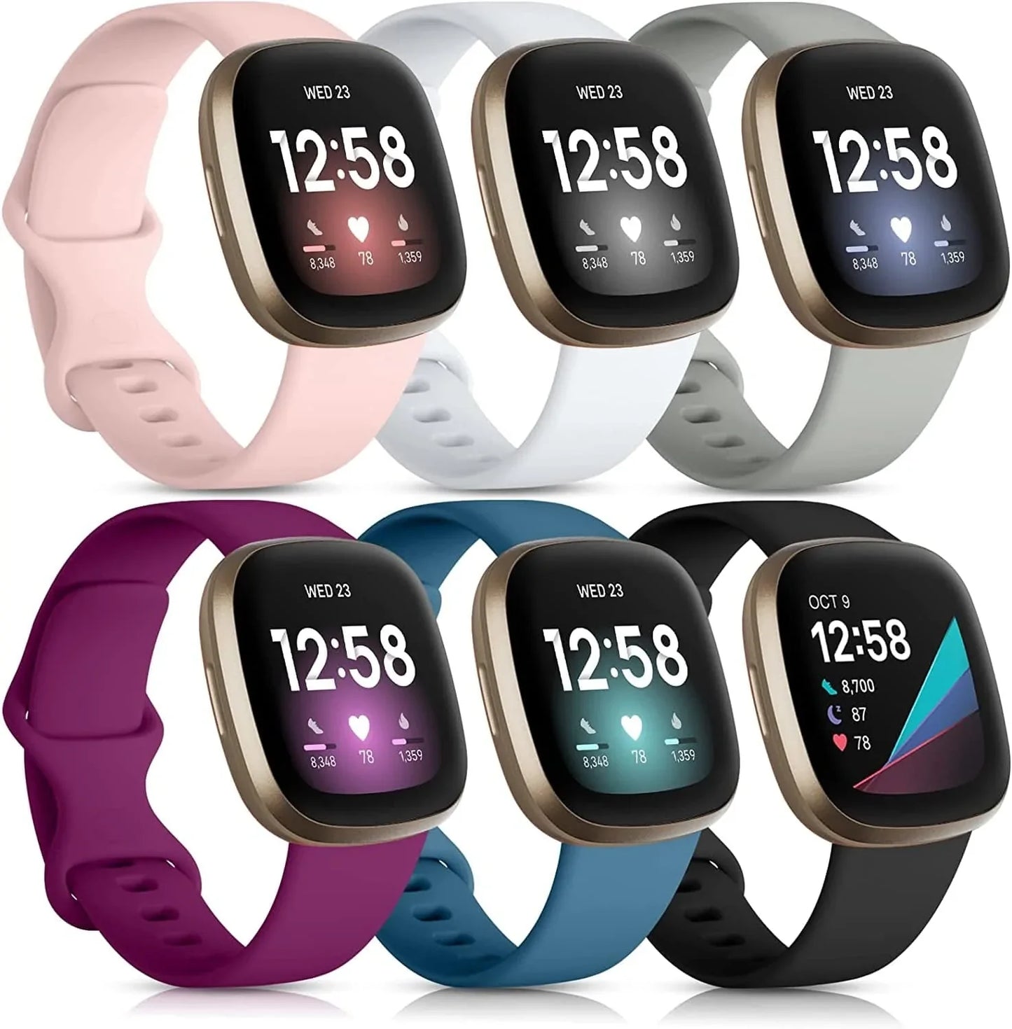 Daqin Compatible with Fitbit Versa 3/Fitbit Sense Band Women Men, Soft Silicone Sport Breathable Waterproof Strap Replacement Band for Fitbit Versa 4/Fitbit Sense Bands Smartwatch Accessories, Large