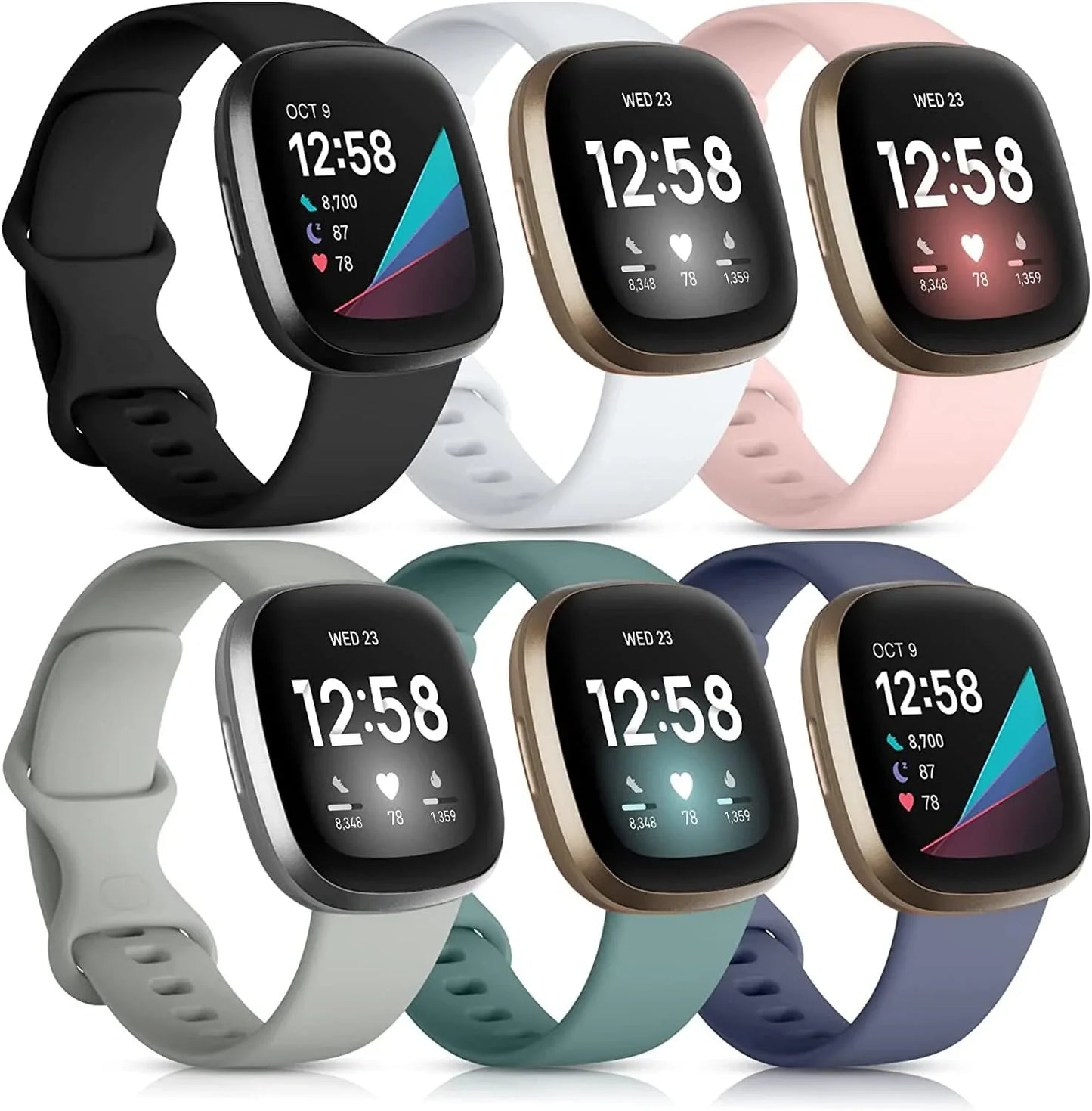 Daqin Compatible with Fitbit Versa 3/Fitbit Sense Band Women Men, Soft Silicone Sport Breathable Waterproof Strap Replacement Band for Fitbit Versa 4/Fitbit Sense Bands Smartwatch Accessories, Large