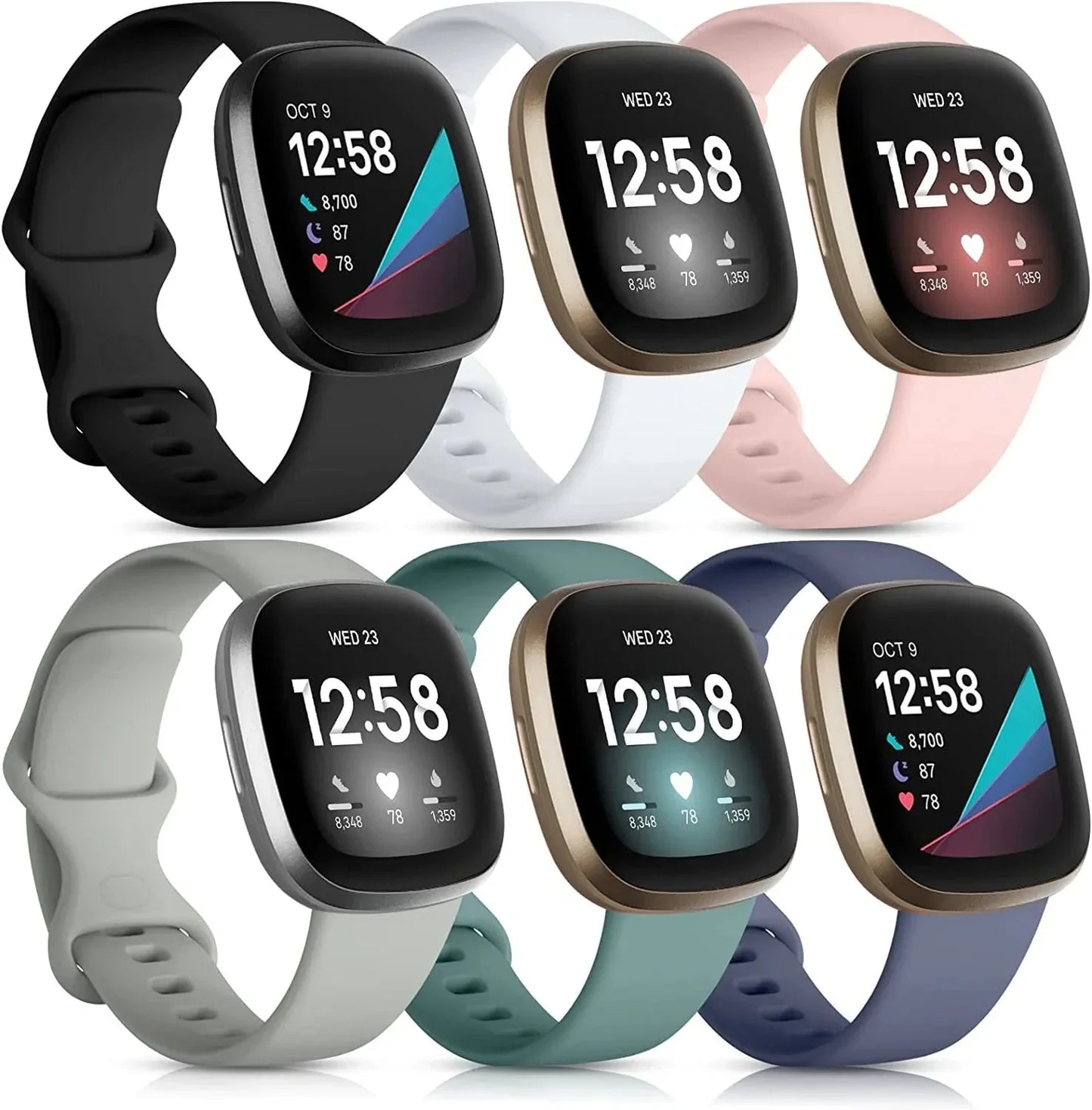 Daqin Compatible with Fitbit Versa 3/Fitbit Sense Band Women Men, Soft Silicone Sport Breathable Waterproof Strap Replacement Band for Fitbit Versa 4/Fitbit Sense Bands Smartwatch Accessories, Large