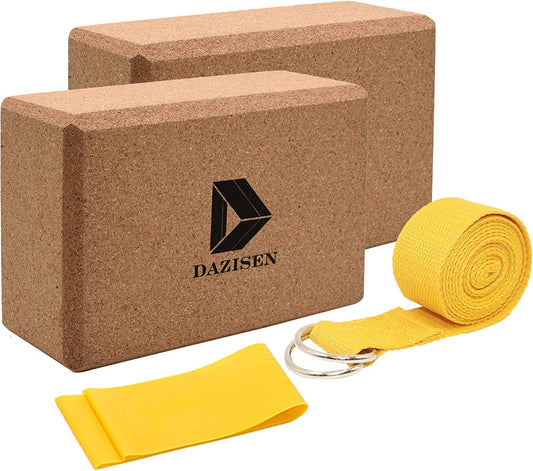 DAZISEN Yoga Block - Starter Kit Cork Yoga Non-Slip Gym Brick for Yoga