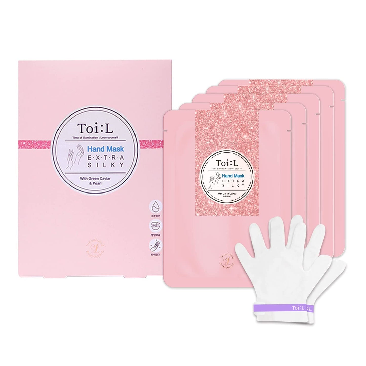 Toi:L Extra Silky Hand Mask 5 Pairs, Moisturizing Gloves for Dry Hands, Premium Hand Spa Treatment, Moisturizing, Whitening, and Repairing for Rough & Damaged Hands(Pearl+Green Caviar)