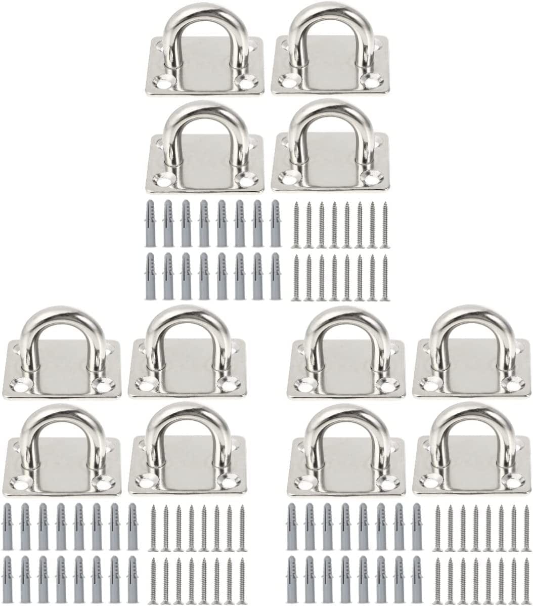 DOITOOL 16Pcs Hook Wall Plate Battle Ultra Marine Kit Yoga Eye Anchor Hooks Hammock Hanging Stainless M Suspension Stand Screws Swing Steel Strap Trainer Silver Chair Mount Ropes
