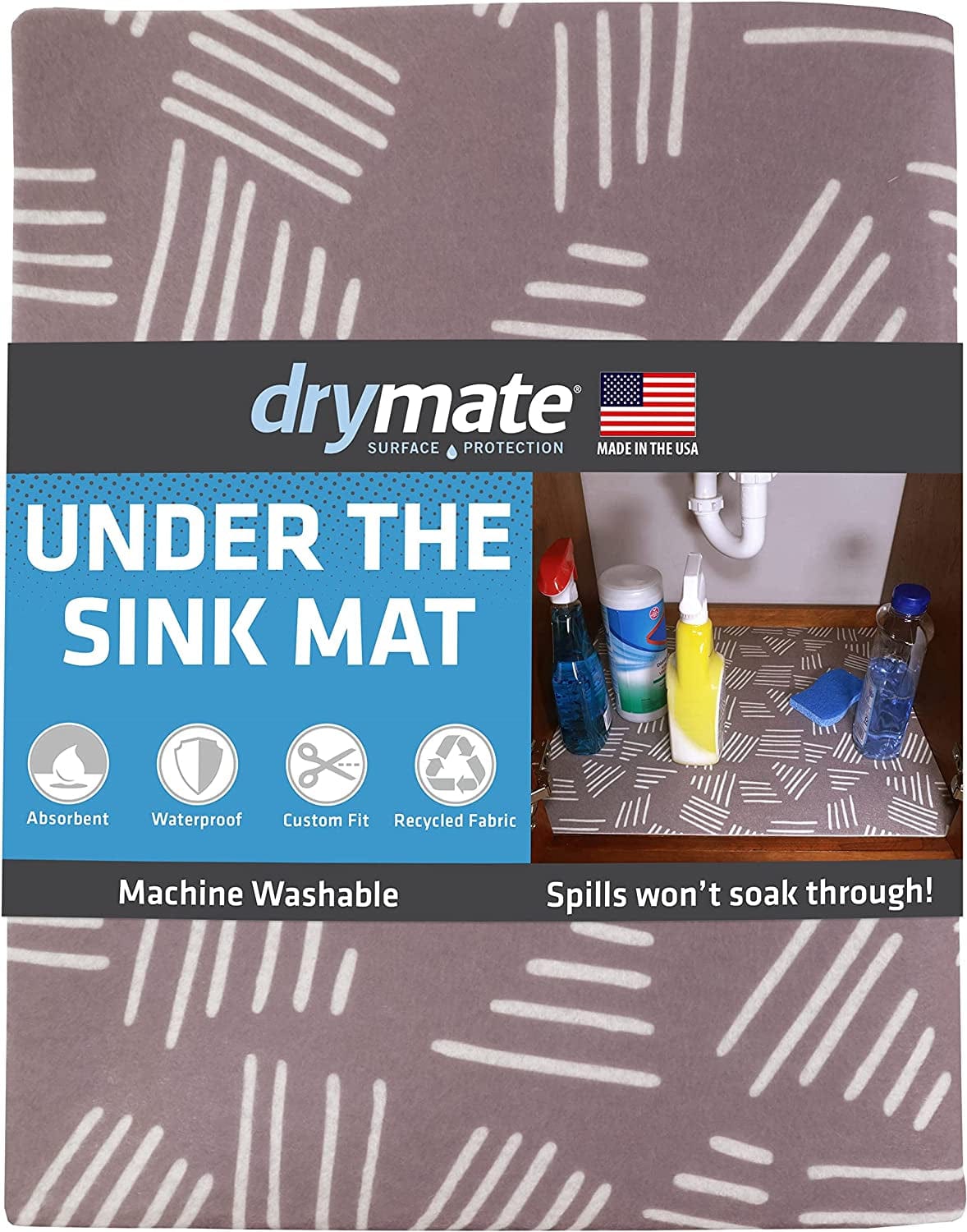 Drymate under Sink Mat, Waterproof Cabinet Protection Mats for Kitchen & Bathroom, Absorbent Shelf Liners, Slip-Resistant, Non-Adhesive, Machine Washable, Durable (USA Made)(24”X29”)(Charcoal)
