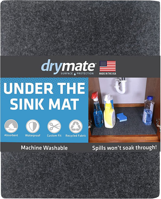 Drymate under Sink Mat, Waterproof Cabinet Protection Mats for Kitchen & Bathroom, Absorbent Shelf Liners, Slip-Resistant, Non-Adhesive, Machine Washable, Durable (USA Made)(24”X29”)(Charcoal)